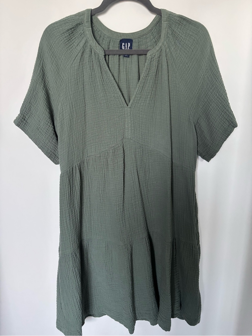 GAP Olive Green Gauze Textured Short Sleeve Dress